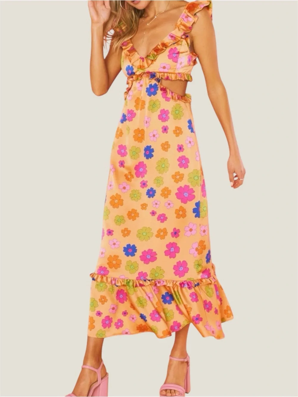 Show Me Your Mimi Poppin Poppy Orange Lane Floral Midi Dress - Picture 1 of 10